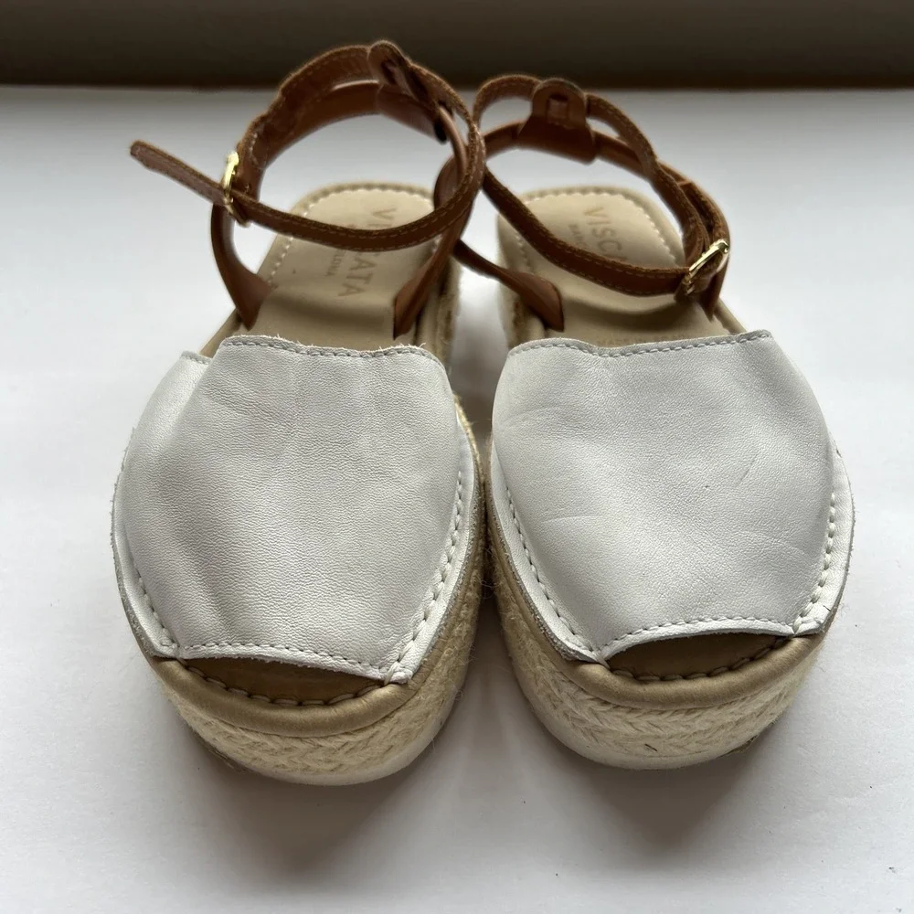 VISCATA BARCELONA Brown White Leather Espadrille Sandals Ankle Strap‎ EU 35 US 5
